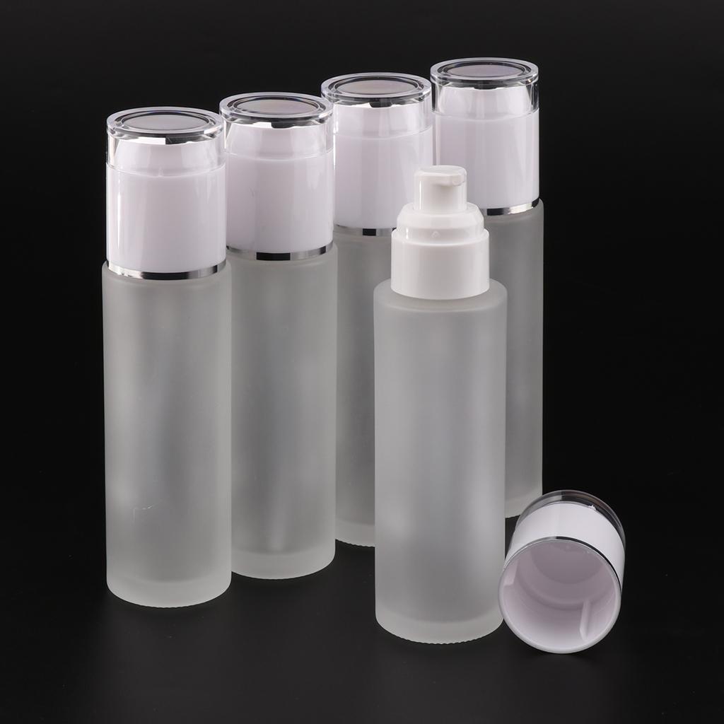 5 Pcs 80ml Glass Empty Bottles with Pump, Travel Cosmetic Bottle Dispenser,Great for Refill Cream/Serum/Skin Care/Lotions