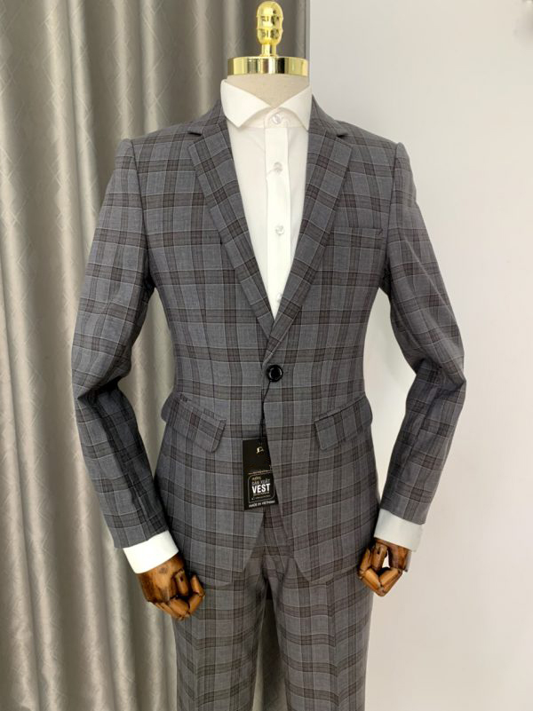 Bộ vest ghi kẻ caro dáng Hàn Quốc