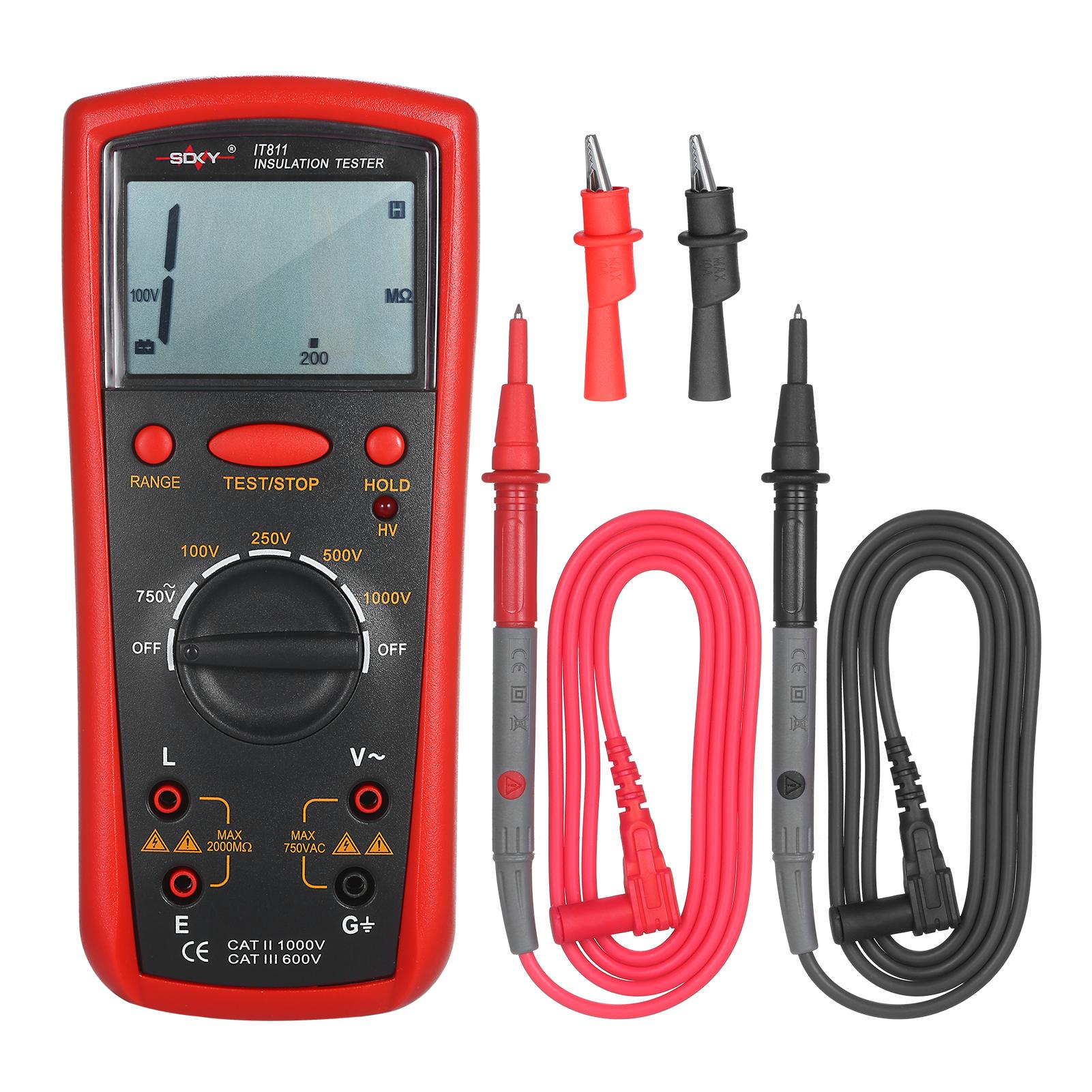 Insulation Resistance Meter Digital Ohmmeter Handheld Insulation Tester 0.1MΩ-2000MΩ Auto-Ranging High Accuracy LCD