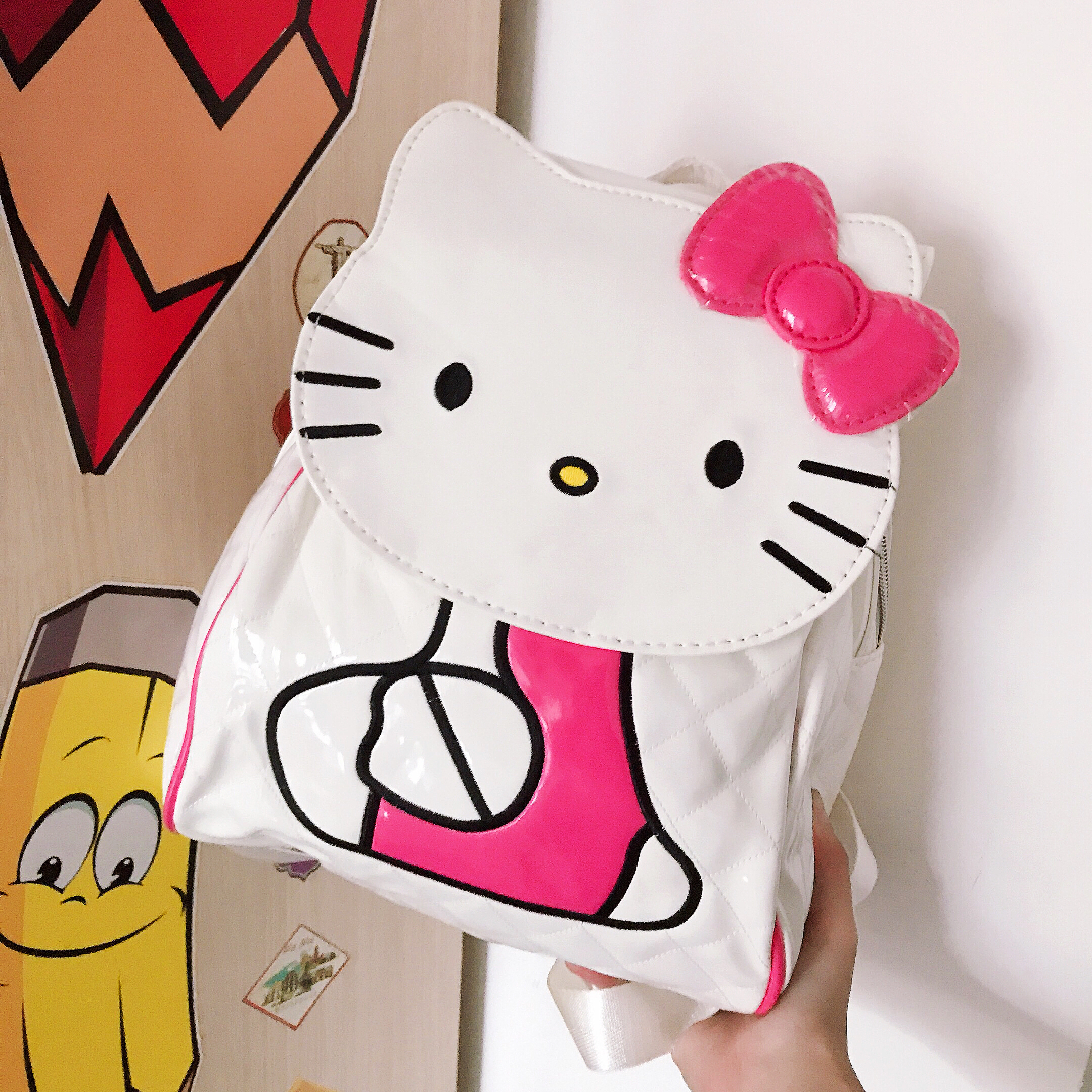 BALO CẶP DA BÓNG 1 NGĂN 10'' HÌNH MÈO HELLO KITTY NƠ MÀU TRẮNG CHO TRẺ EM BÉ GÁI - 96-TR1139 (21x10x25cm)