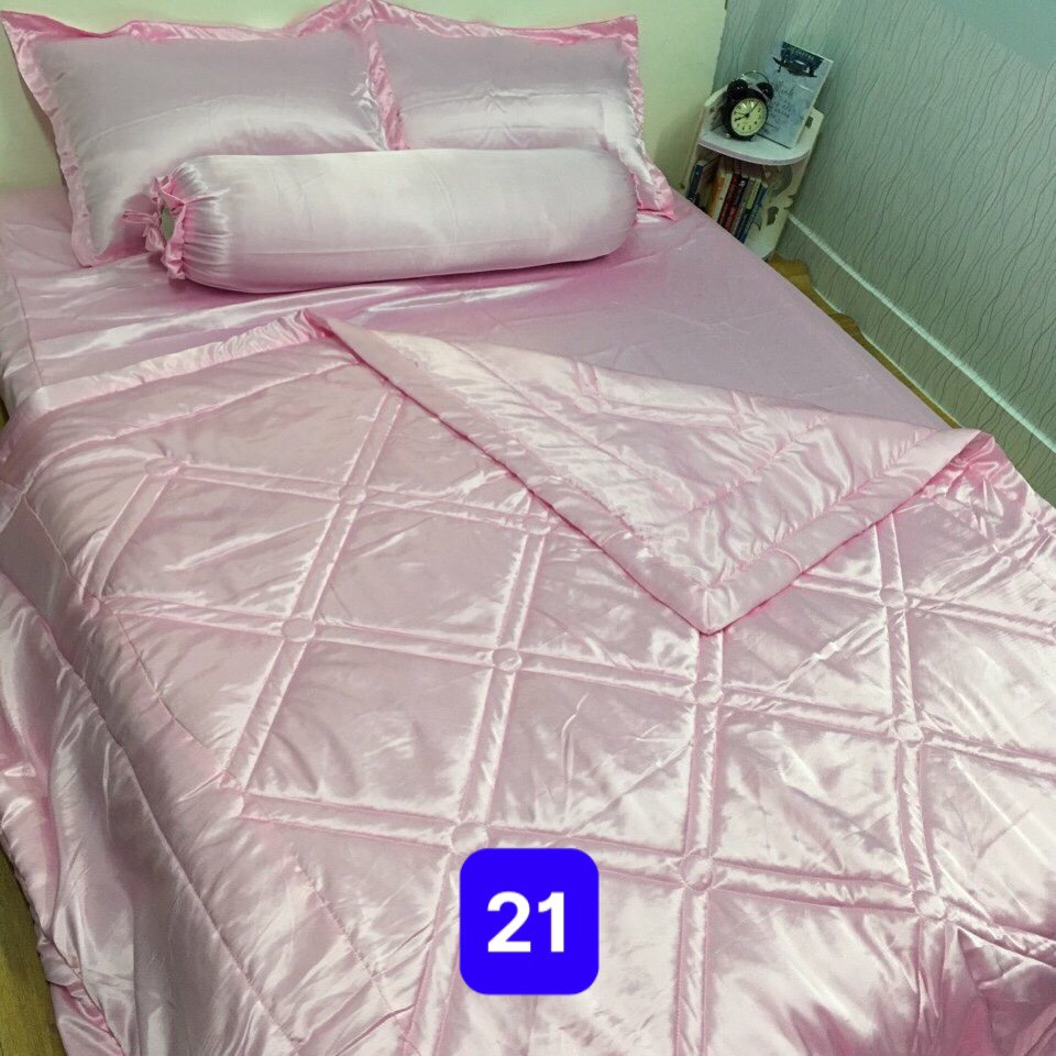 Trọn bộ chăn-vỏ gối-ga phi bóng 1m6/1m8 trơn hồng nhạt 21. Bộ drap phi bóng 1 màu. Bộ grap phi bóng. Bộ drap phi lụa. Bộ grap phi lụa. Bộ ga phi lụa. Ga giường - drap giường - grap giường - ra giường.