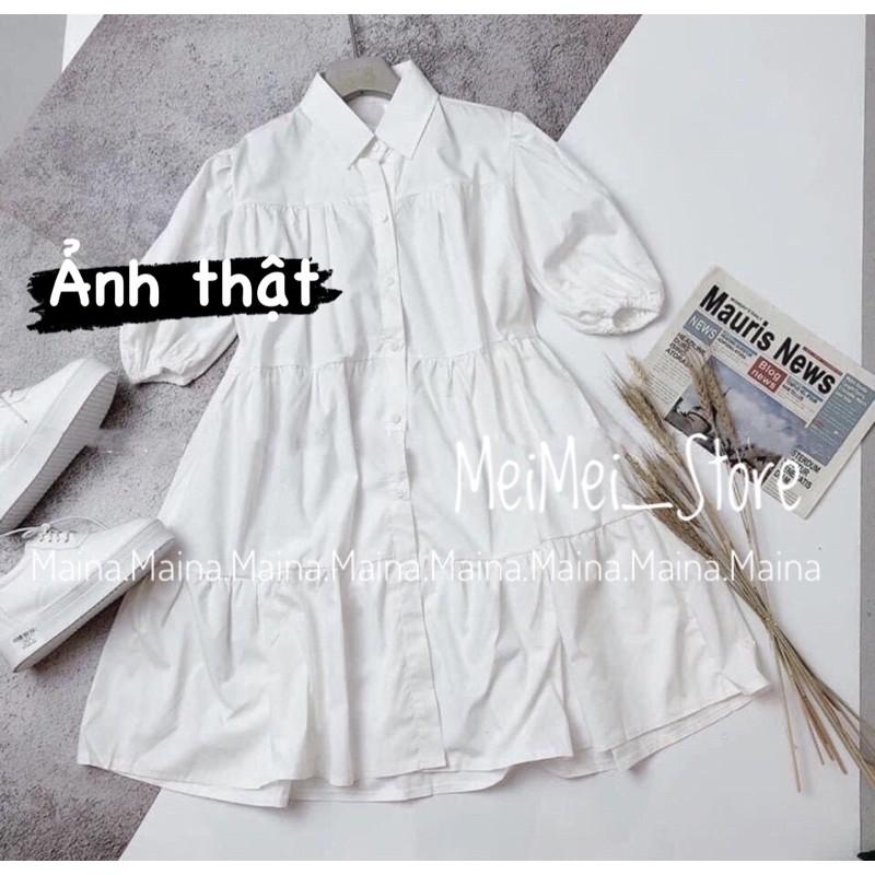 Váy Sơ Mi Babydoll Trắng Ulzzang - Đầm Sơ Mi Cổ Đức 2 màu be + trắng.