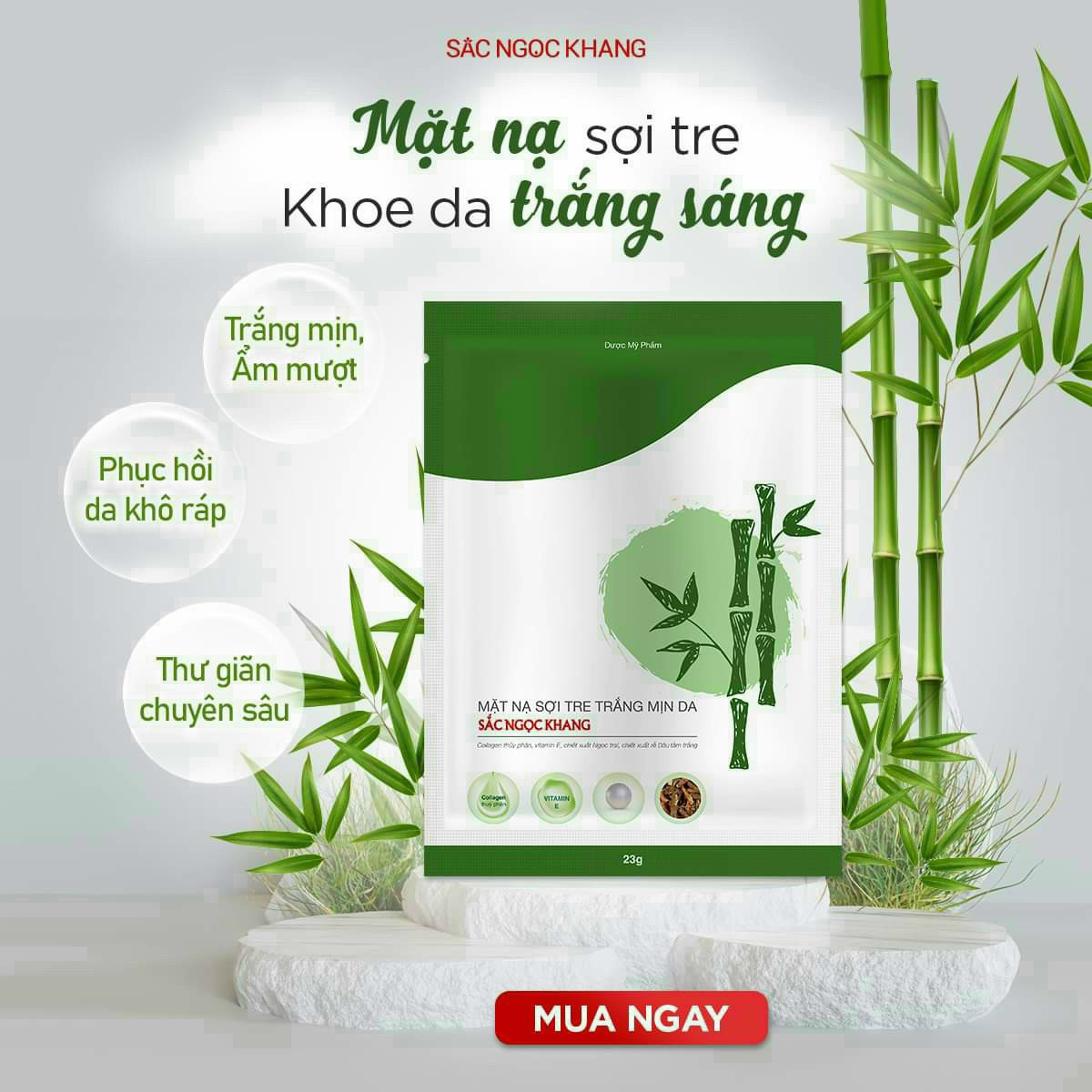 Hộp mặt nạ sợi tre trắng mịn da Sắc Ngọc Khang hộp 12 miếng