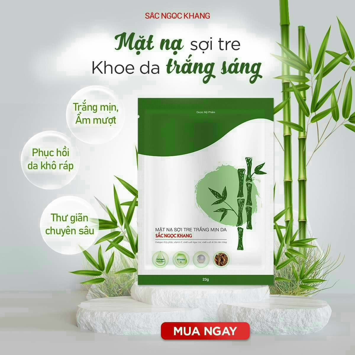 Miếng mặt nạ sợi tre Sắc Ngọc Khang giúp da mịn màng