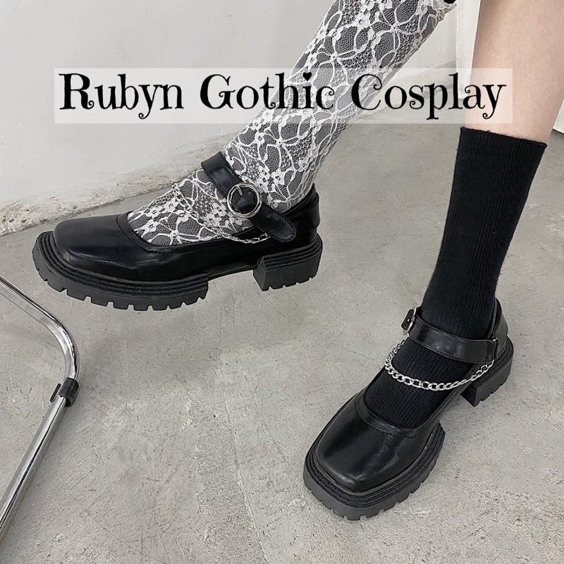 Giày Lolita Gothic mũi vuông phối xích độc lạ 618