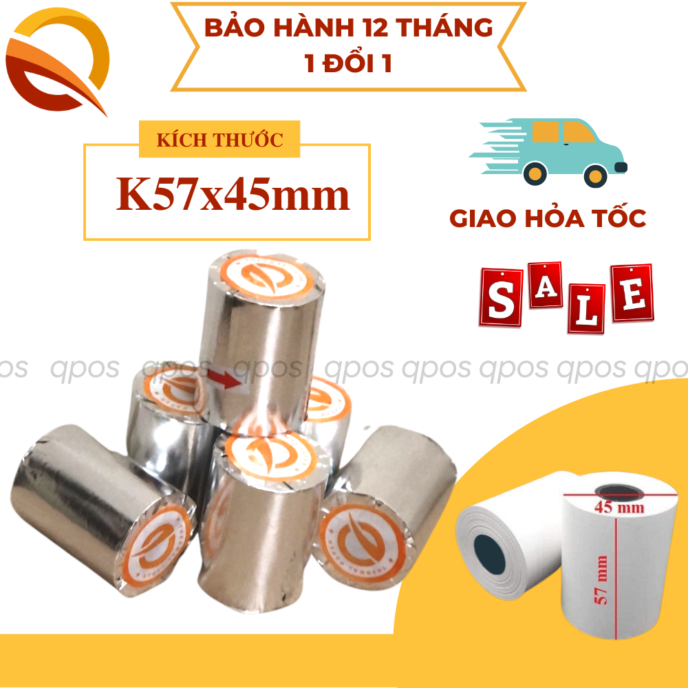 Thùng 100 cuộn giấy in nhiệt K57x45mm, Giấy in hóa đơn K57, K58