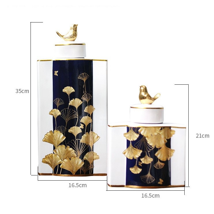 Bình trang trí gốm sứ cao cấp phong cách cổ họa tiết lá vàng PADDINGTON 6594S