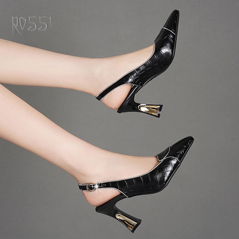 Giày sandal nữ cao gót 6 phân hàng hiệu rosata đẹp hai màu đen trắng ro551