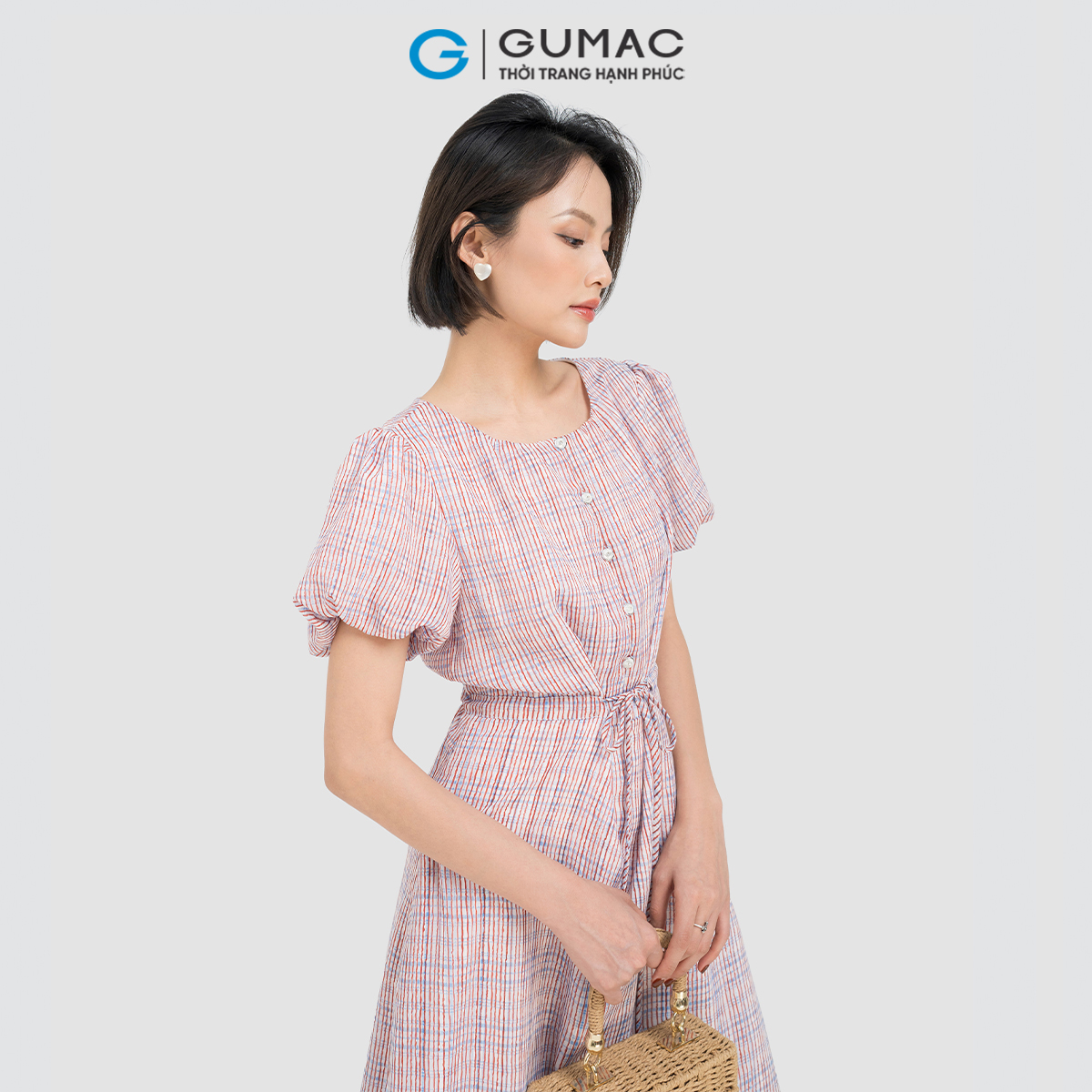 Đầm A rút dây eo GUMAC DD04022