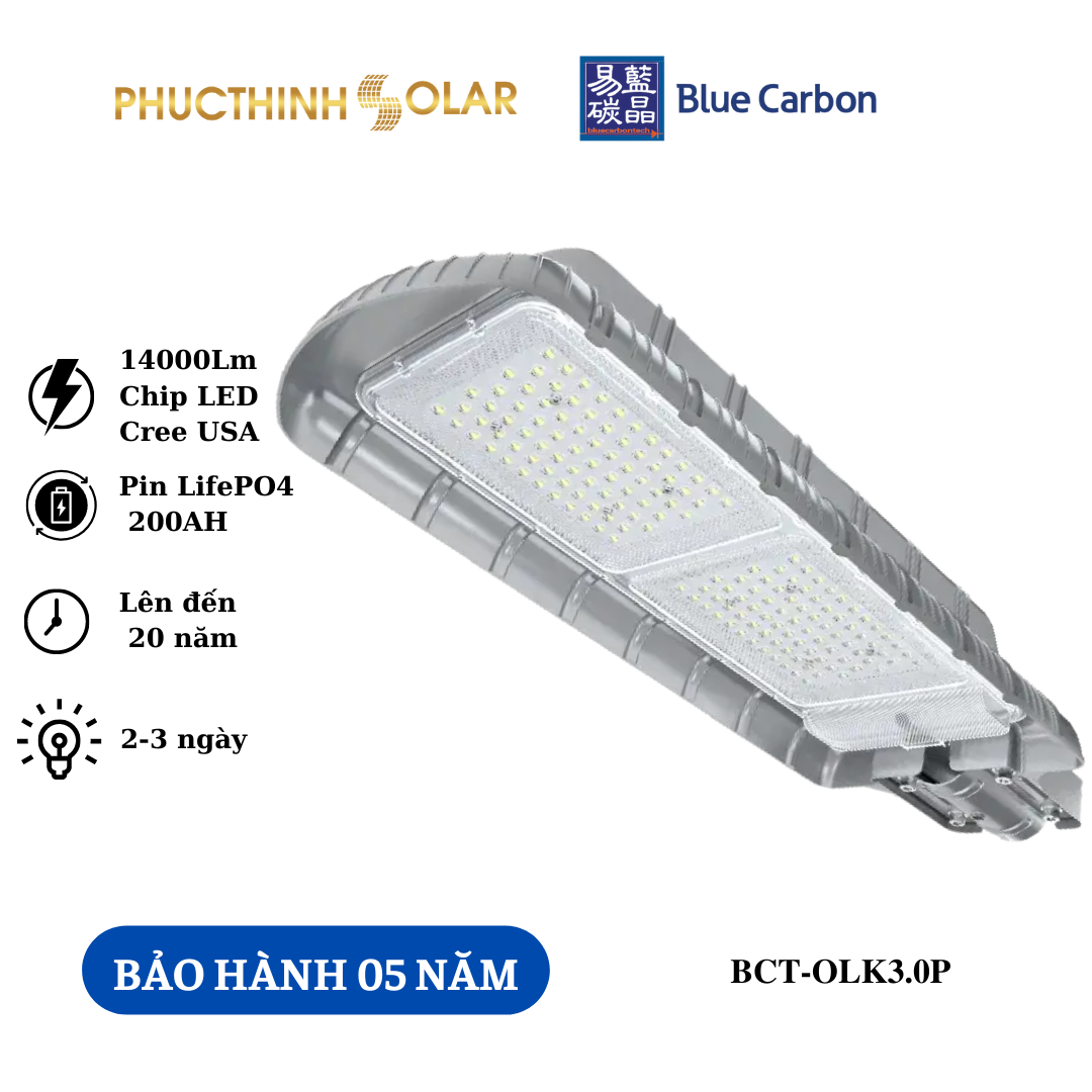 Đèn Đường Năng Lượng Mặt Trời 120W Blue Carbon BCT-OLK3.0P Sáng Tự Động Có Remote, Chống Nước IP66 - Phúc Thịnh Solar