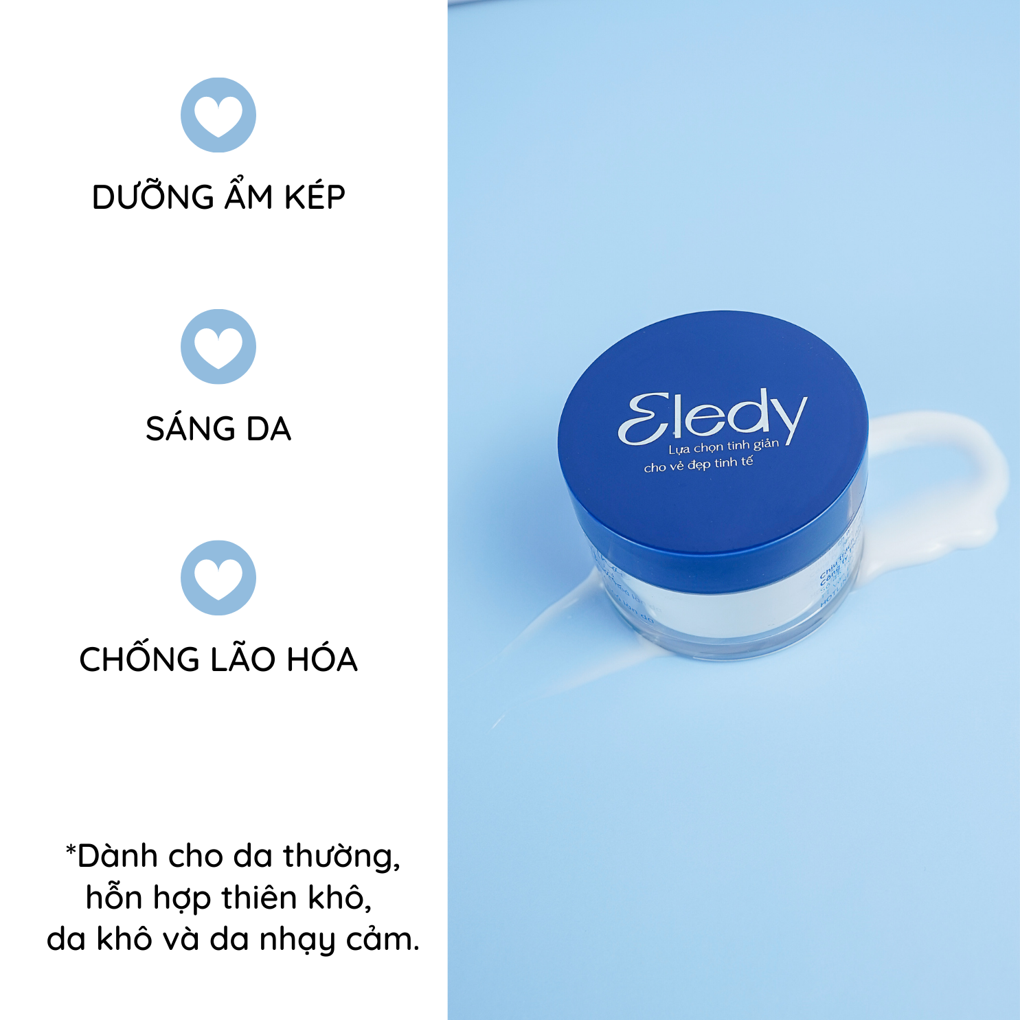 Kem dưỡng ẩm Thảnh Thơi ELEDY - dưỡng ẩm sáng da ngừa mụn dành cho da khô và da thường 50g