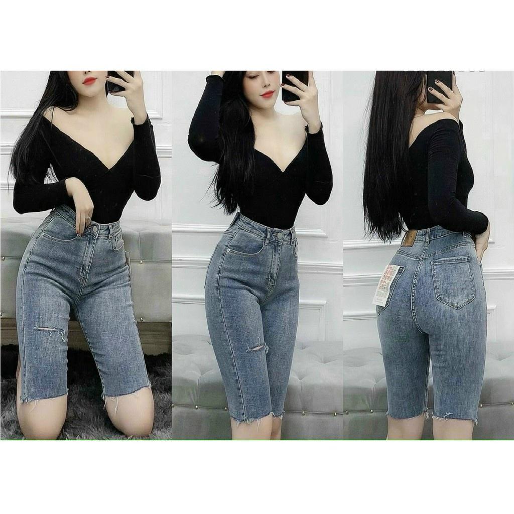 ∏Quần ngố jean co giãn rách gối form ôm dáng QJ107