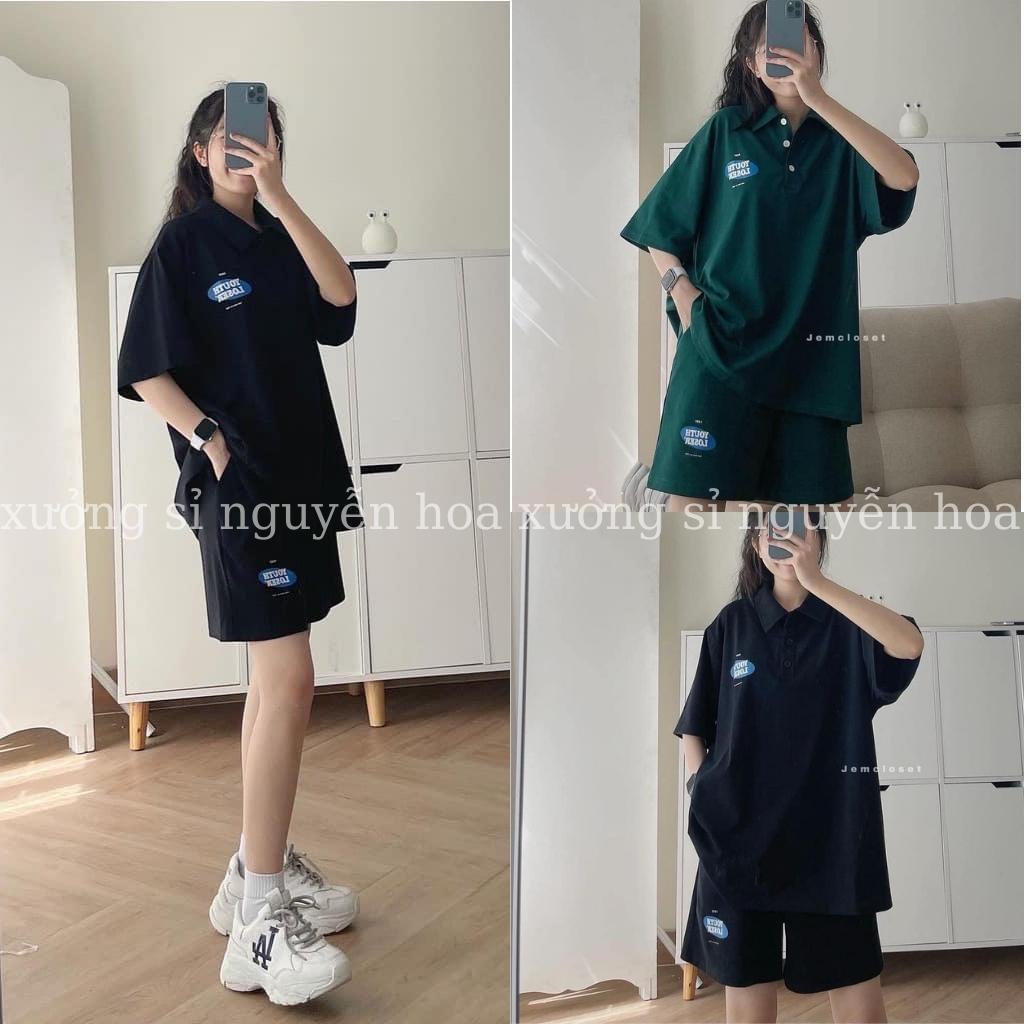 Set Đồ Bộ Nữ Form Rộng, Set Áo Phông Polo Tay Ngắn Kèm Quần Short Thun Ống Rộng