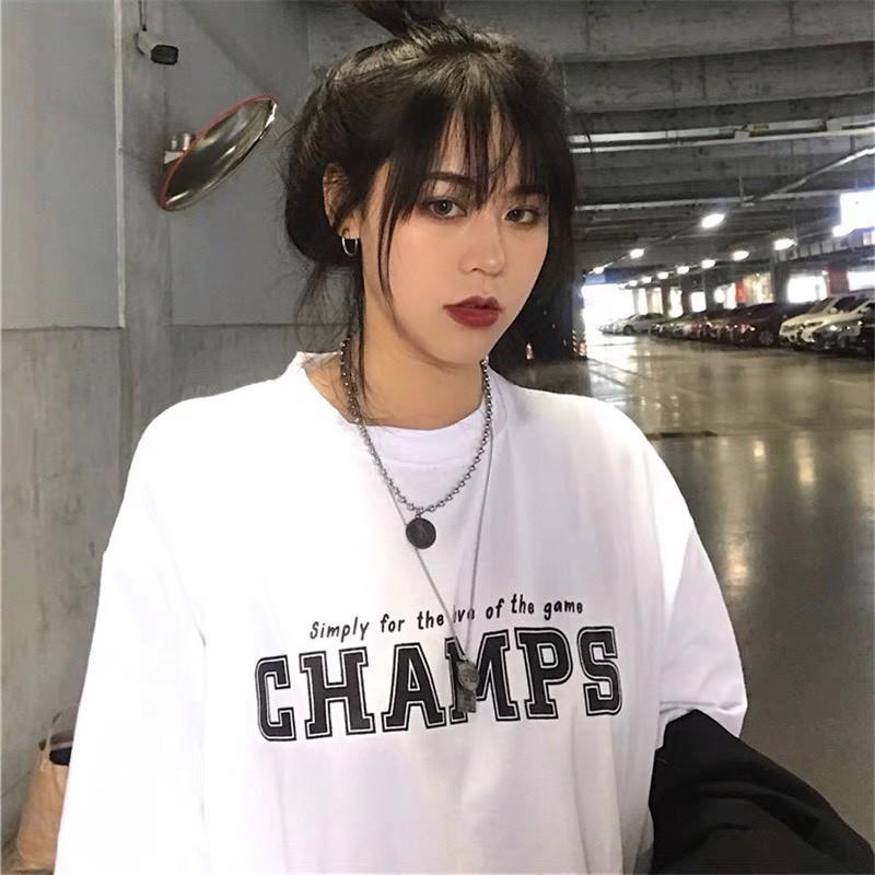 áo thun tay lỡ unisex form rộng CHAMPS, áo phông nam nữ oversize 2 màu đen trắng co giãn 4 chiều ATL86 - Beshine Store