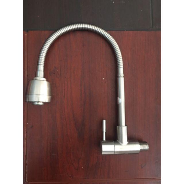 Vòi rửa bát đơn lạnh cắm tường cần mềm Inox 304