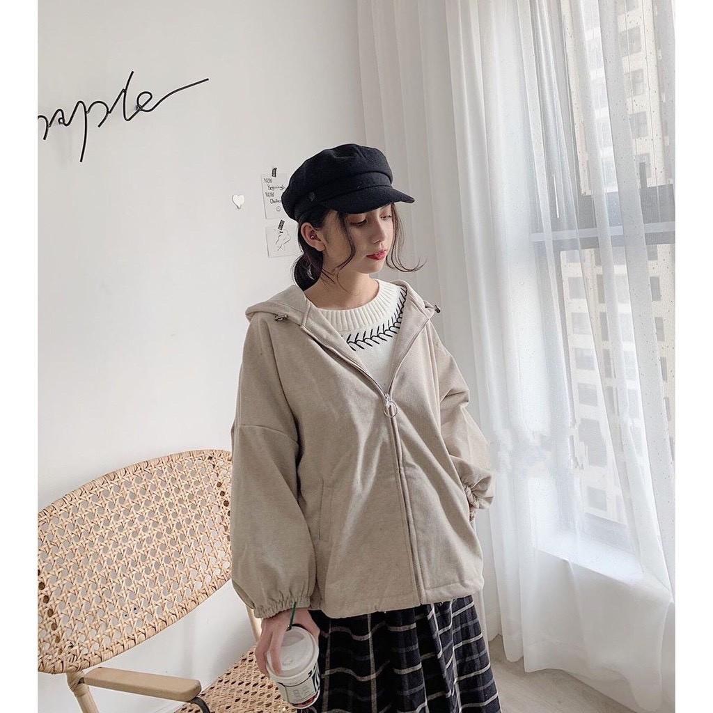 Áo Khoác Kaki nỉ Khóa Bo tay-Áo khoác Jacket hoodie trendy Ulzzang