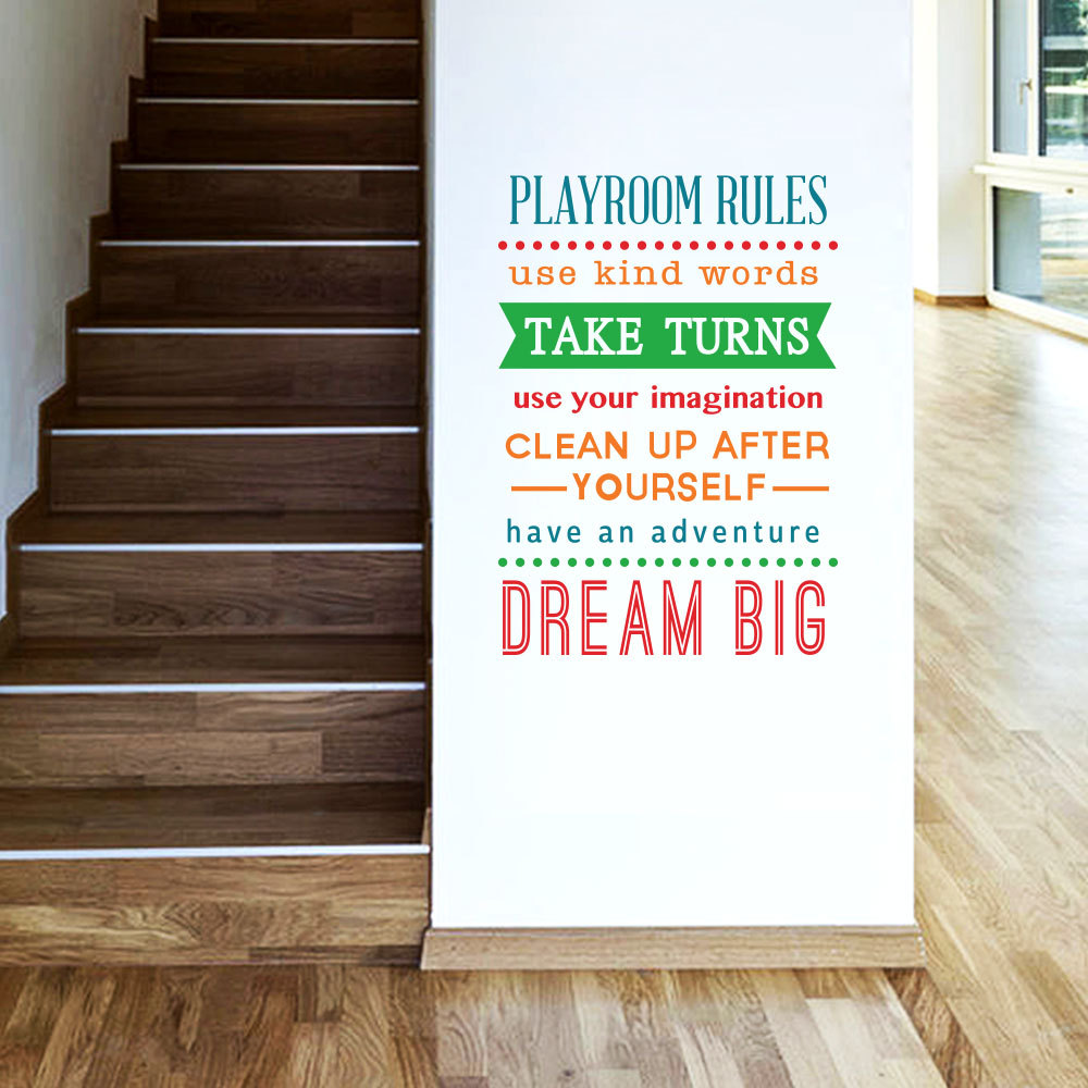 Decal Dán Tường Tiếng Anh Trang Trí Phòng Học " Playroom Rules" Trang Trí Nhà Cửa Sáng Tạo