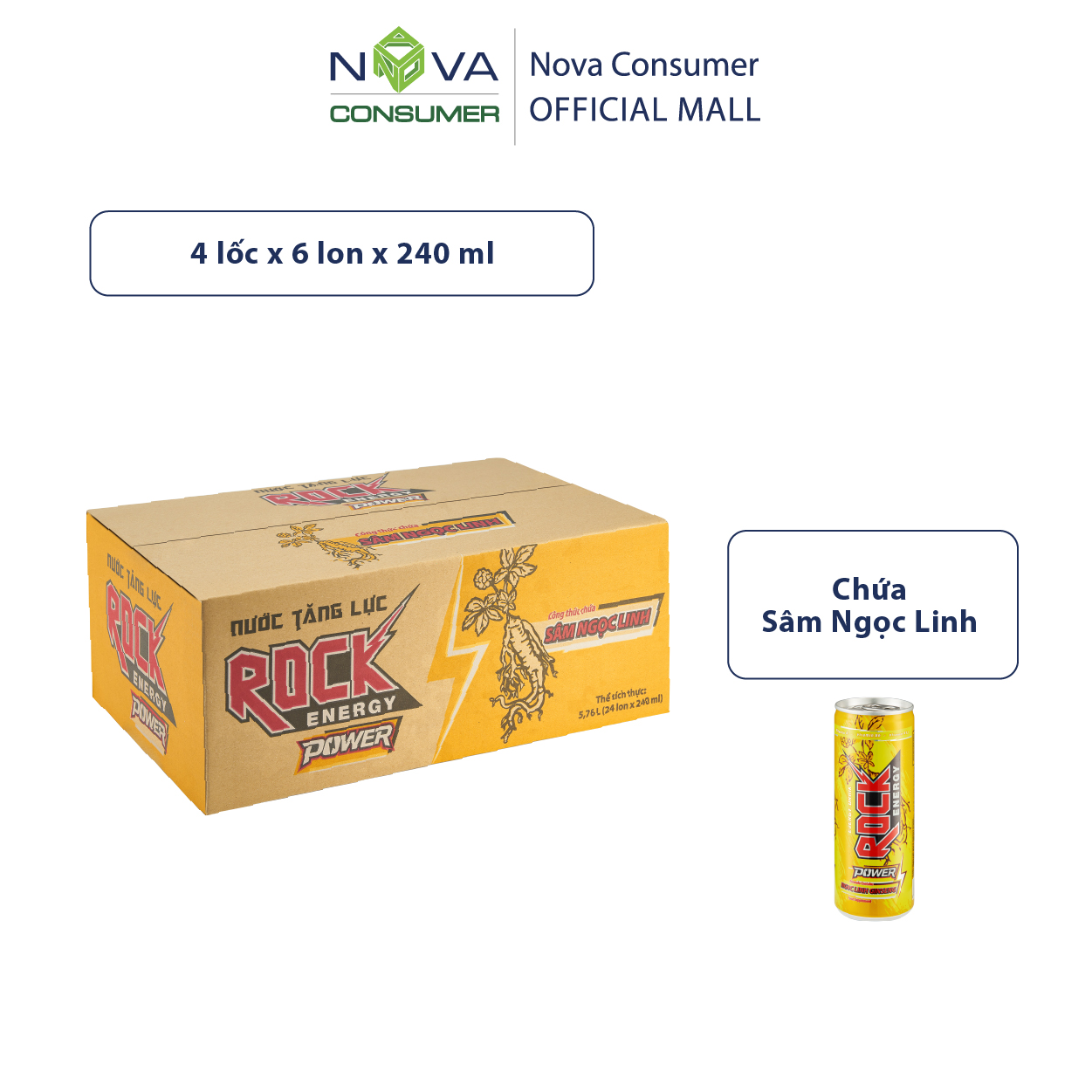 [Thùng 24 lon] Nước tăng lực Rock Energy Power chứa Sâm Ngọc Linh  (240ml x 24 lon)