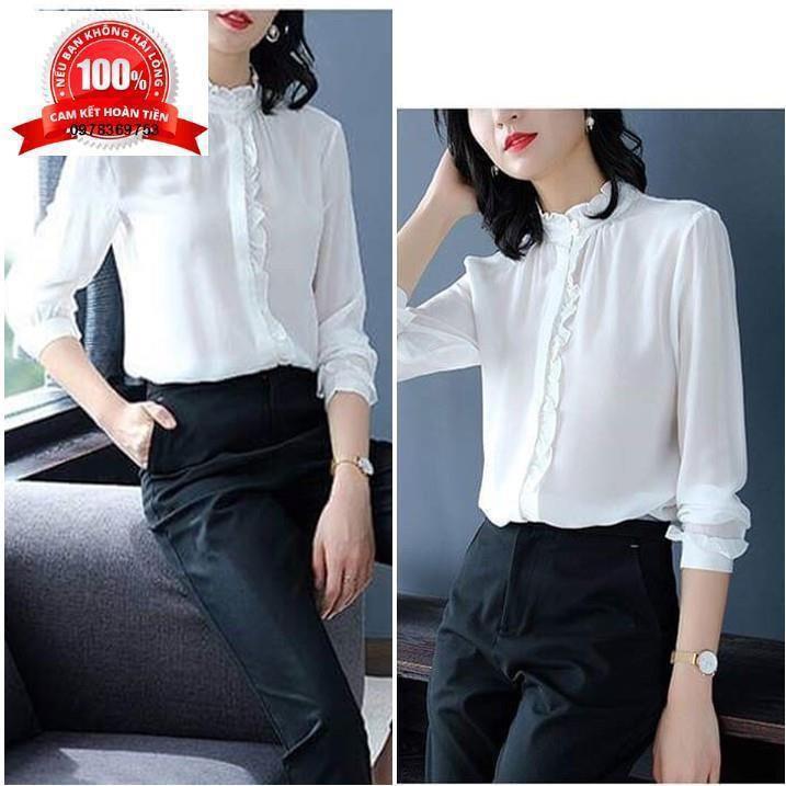 Áo Sơ Mi Nữ Áo Sơ Mi Cao Cấp Tay Dài Màu Trắng Và Màu Hồng
