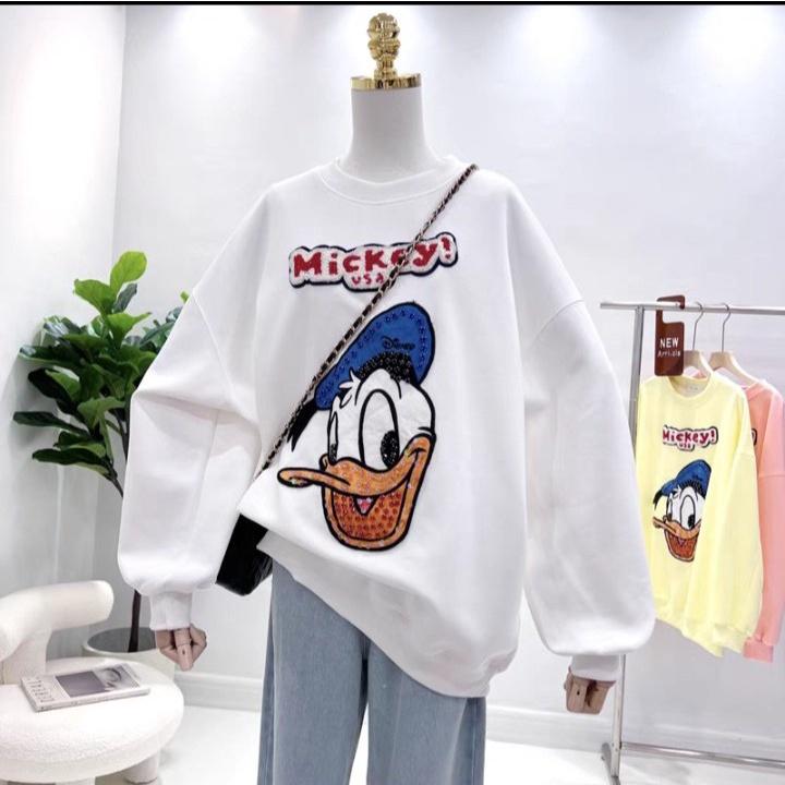 Áo nỉ cổ tròn vịt chất nỉ bông phom thụng từ 37 đến 60kg