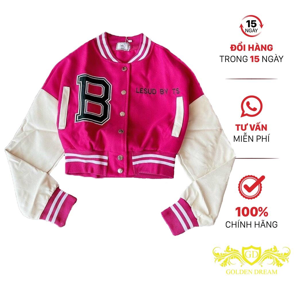 Áo khoác bomber croptop Chữ B nữ dáng lửng Phối tay trắng rộng Kiểu hàn quốc GOLDEN DREAM