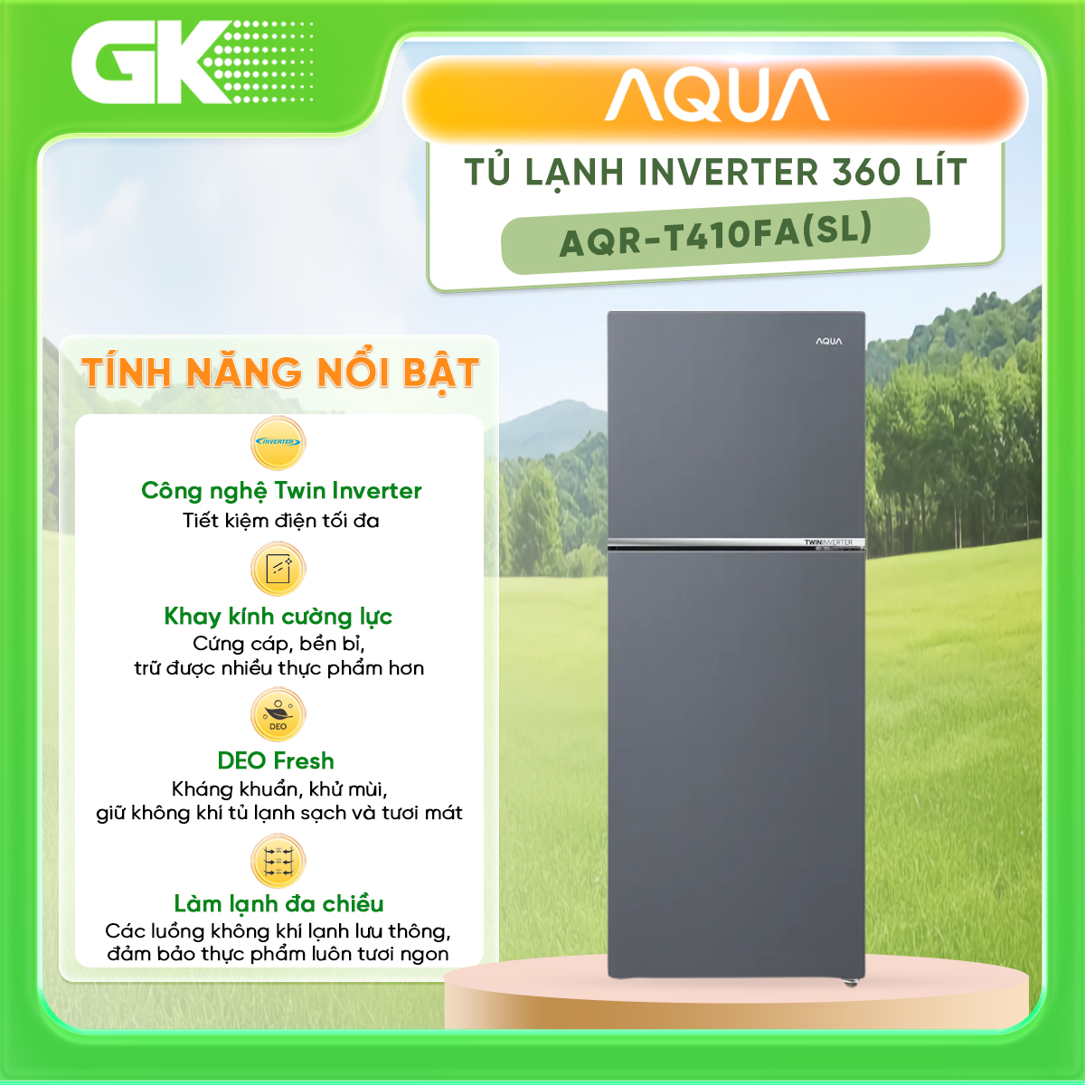 AQR-T410FA(SL) - Tủ lạnh Aqua Inverter 358 lít AQR-T410FA(SL) - Hàng Chính Hãng - Chỉ Giao Hồ Chí Minh