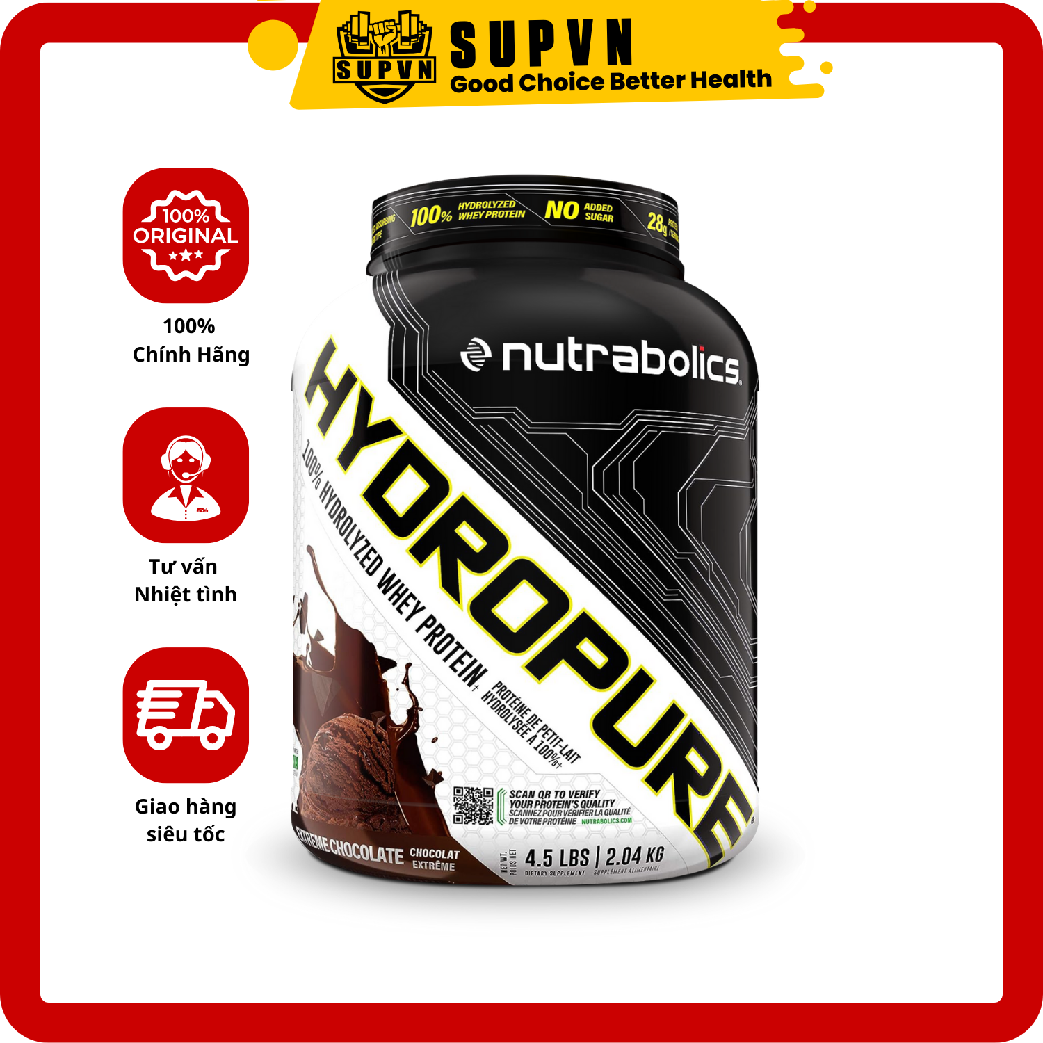 HydroPure Nutrabolic 4.5lbs - Sữa Tăng Cơ Công Nghệ Thủy Phân Hấp Thụ Nhanh Cao Cấp - Extreme Chocolate