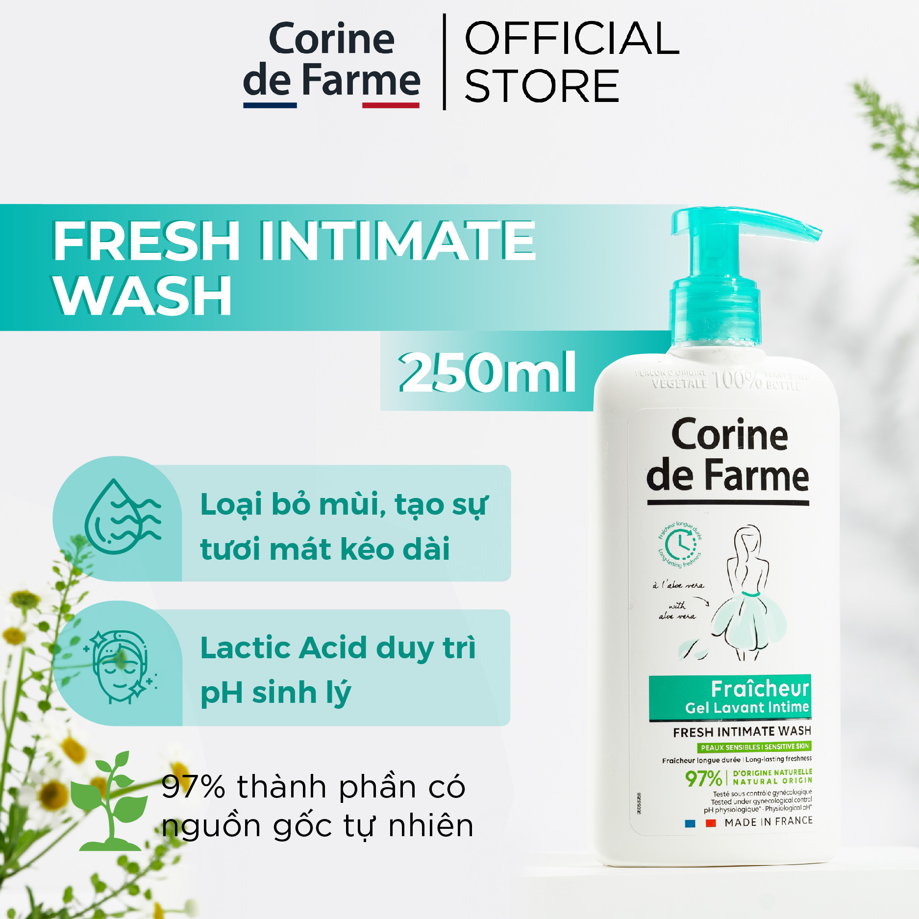 Gel Vệ Sinh Phụ Nữ Corine de Farme Fresh Intimate Wash 250ml