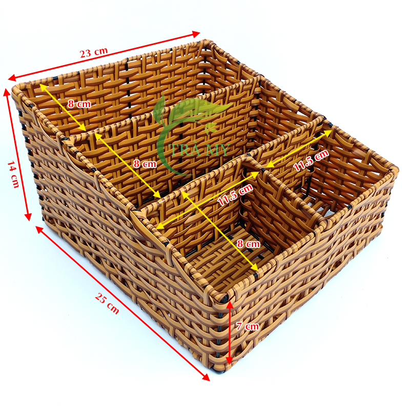 Khay 4 Ngăn Nhựa Giả Mây Đan Đựng Mỹ Phẩm, Khay Đựng Văn Phòng Phẩm, Khay Ngăn Đựng Vật Dụng Bàn Ăn Gia Đình Quán Ăn