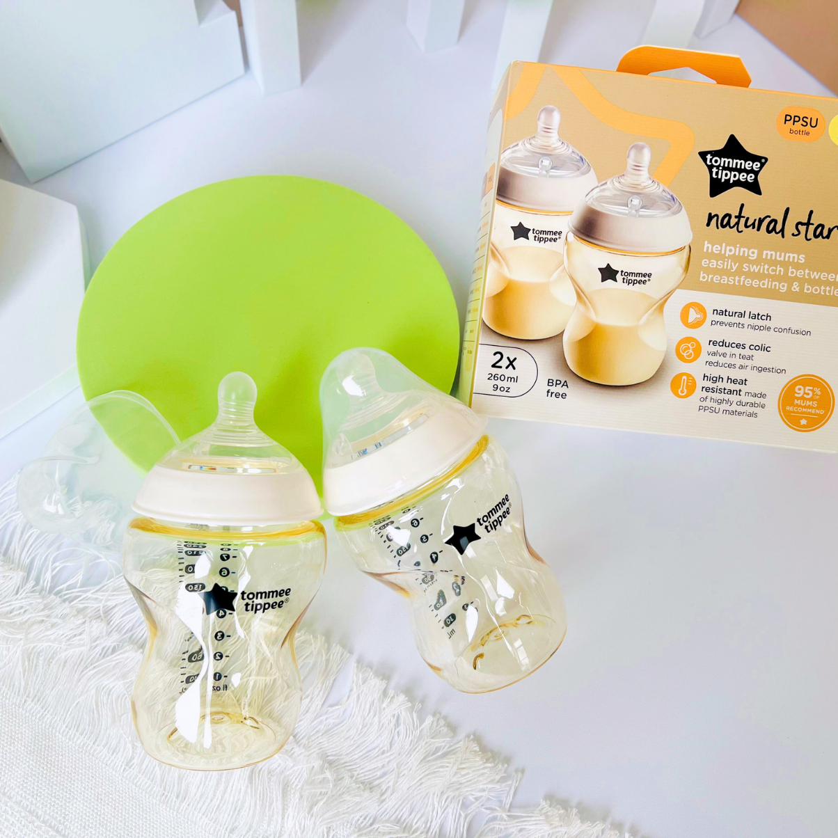 Bình Sữa PPSU Ty Siêu Mềm Tự Nhiên Tommee Tippee Natural Start 260ml, Núm Ty Của Bình 3-6 tháng (Bình Đôi)