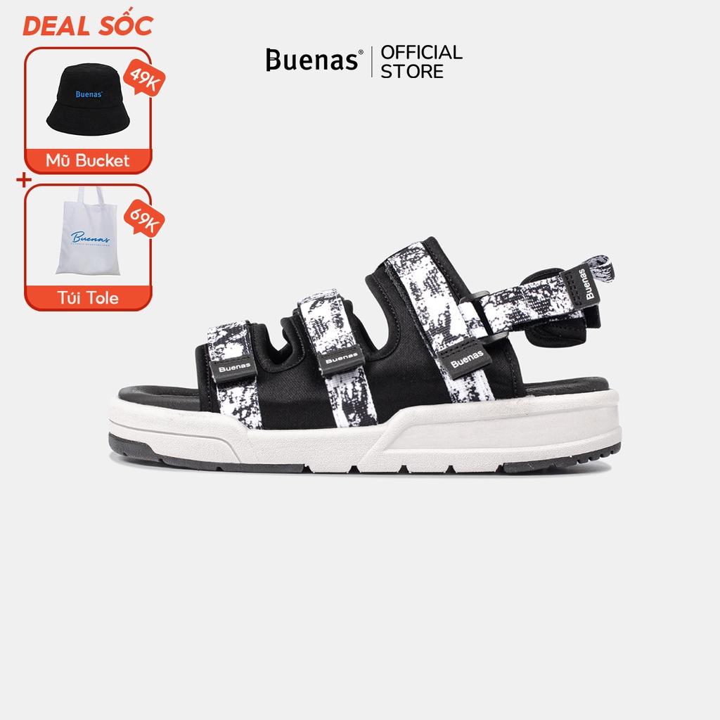 Giày sandal nam nữ unisex đi học quai ngang Buenas Sport SD7979 đen đế cao 3 phân