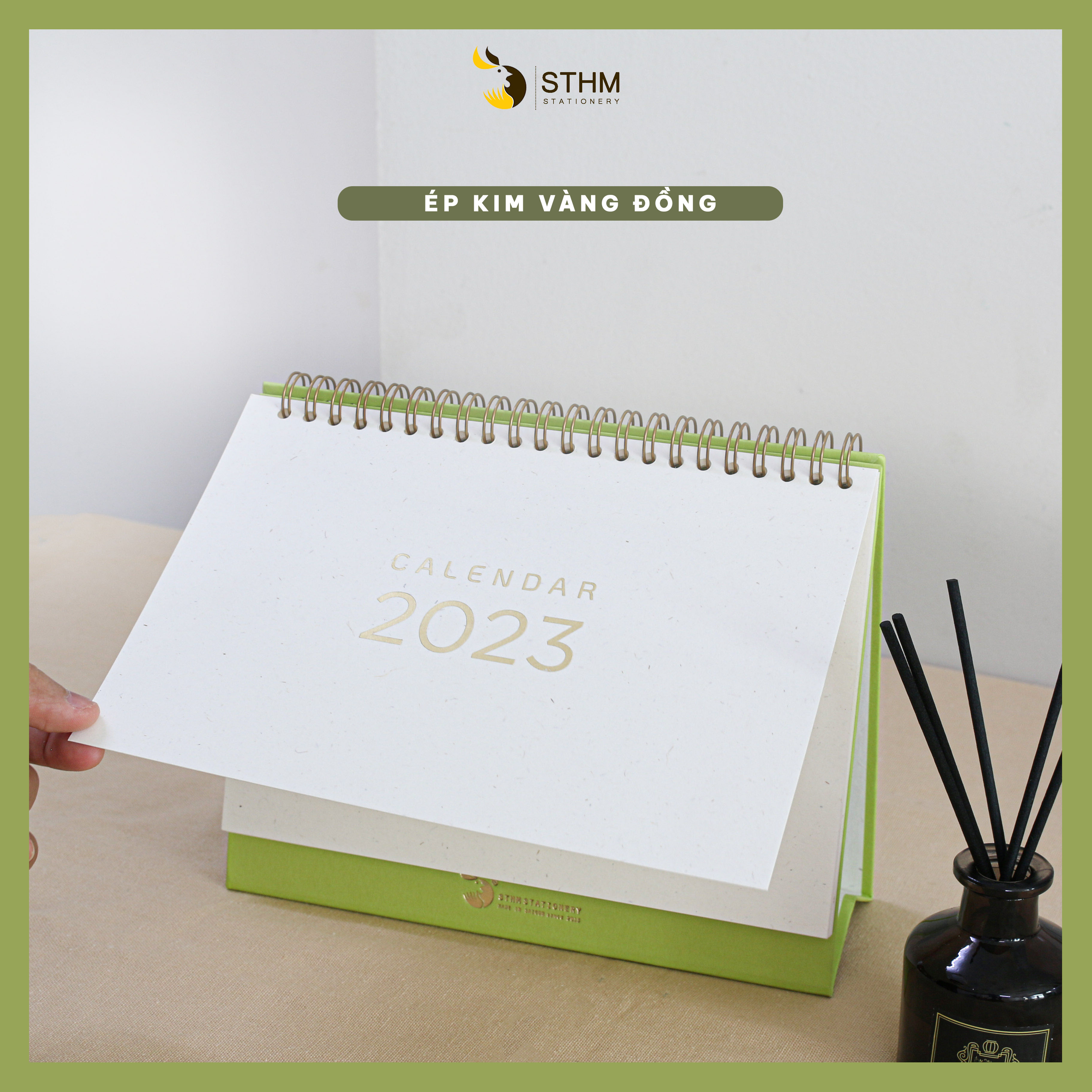 [STHM stationery] - Lịch bàn lò xo 2023 - Green Pea - Giấy mỹ thuật cao cấp - Có lịch âm dương và checklist