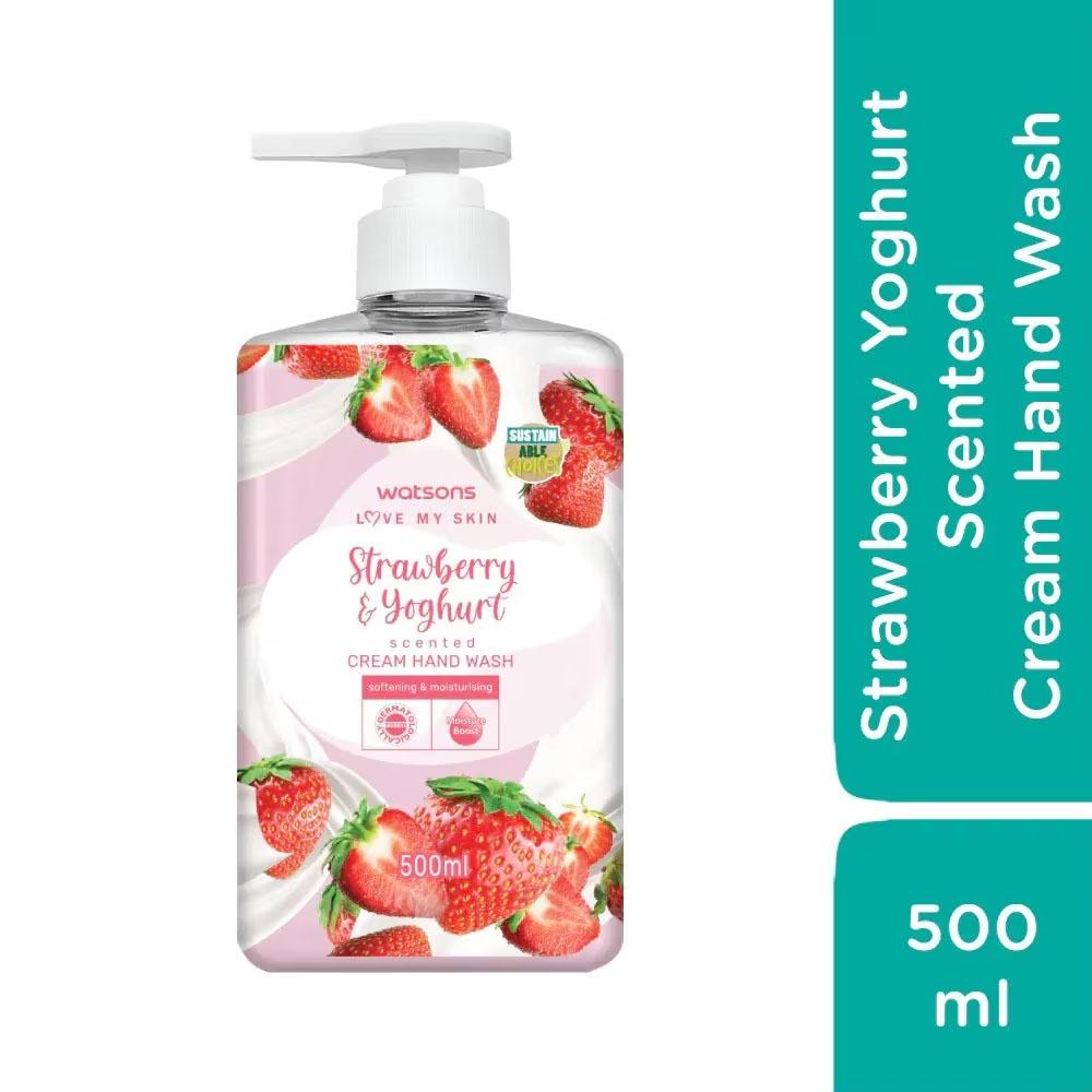 Kem Rửa Tay Watsons Love My Skin Strawberry Yoghurt Scented Cream Hand Wash 500ml