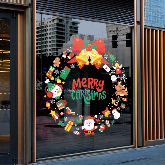 Decal trang trí Noel hít tĩnh điện - Vòng nguyệt quế phụ kiện noel