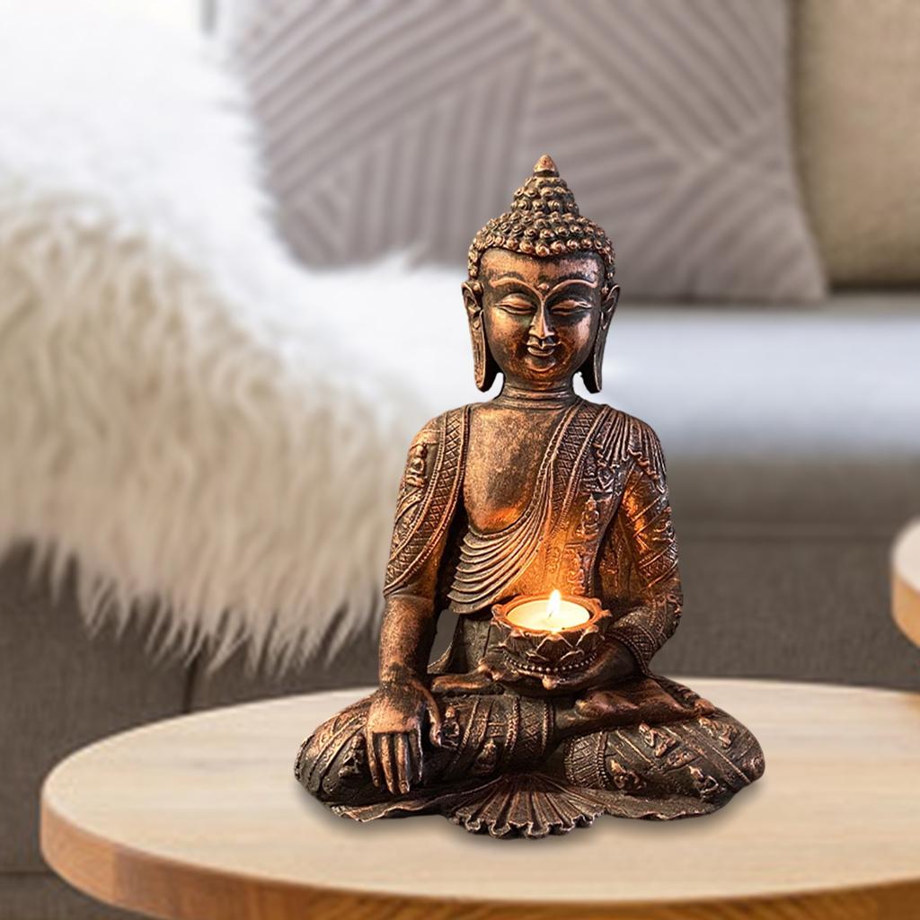 Buddha Yoga Candle Holder Tabletop Tealight Statue Home Office Collectible