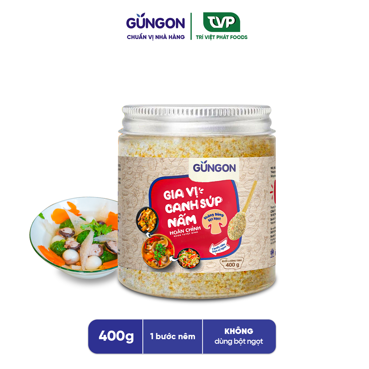 Gia vị canh súp nấm hoàn chỉnh GUNGON gia vị dùng cho người ăn chay nêm món canh súp xào kho hoặc ướp 400g