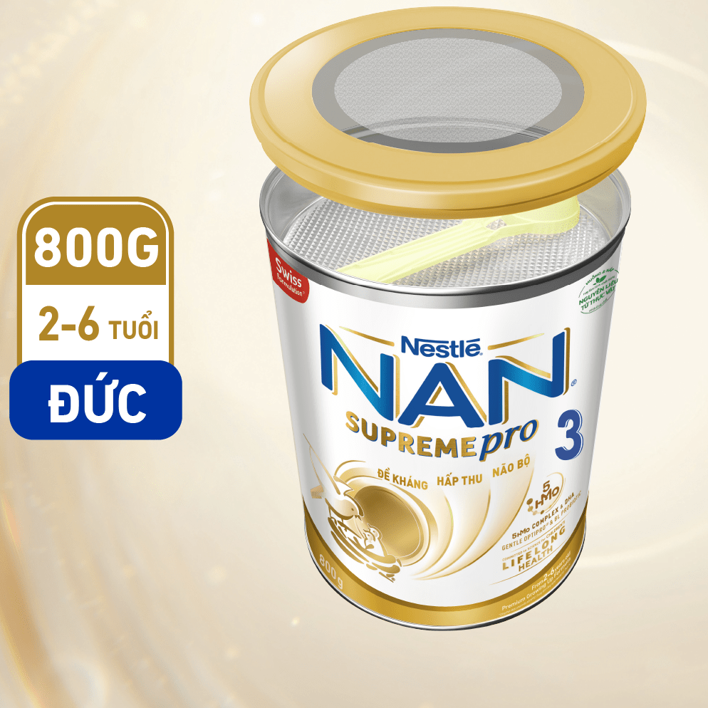 Bộ 2 Lon Sữa Bột Nestlé NAN SupremePro 3 với 5HMO giúp tăng đề kháng, đạm Gentle Optipro giúp dễ hấp thu & ngừa nguy cơ dị ứng - SP nhập khẩu từ Đức - Tặng chảo nướng điện đa năng