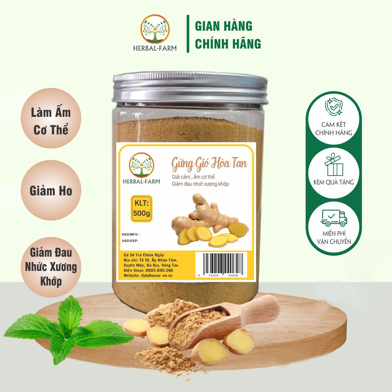 TRÀ GỪNG GIÓ HÒA TAN HERBAL FARM  - 500G