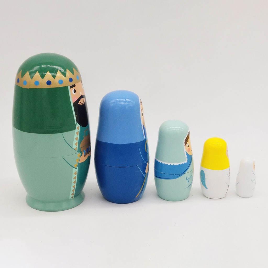 Set of 5 Cartoon Matryoshka Wooden Russian Nesting Dolls Handmade Home Decor