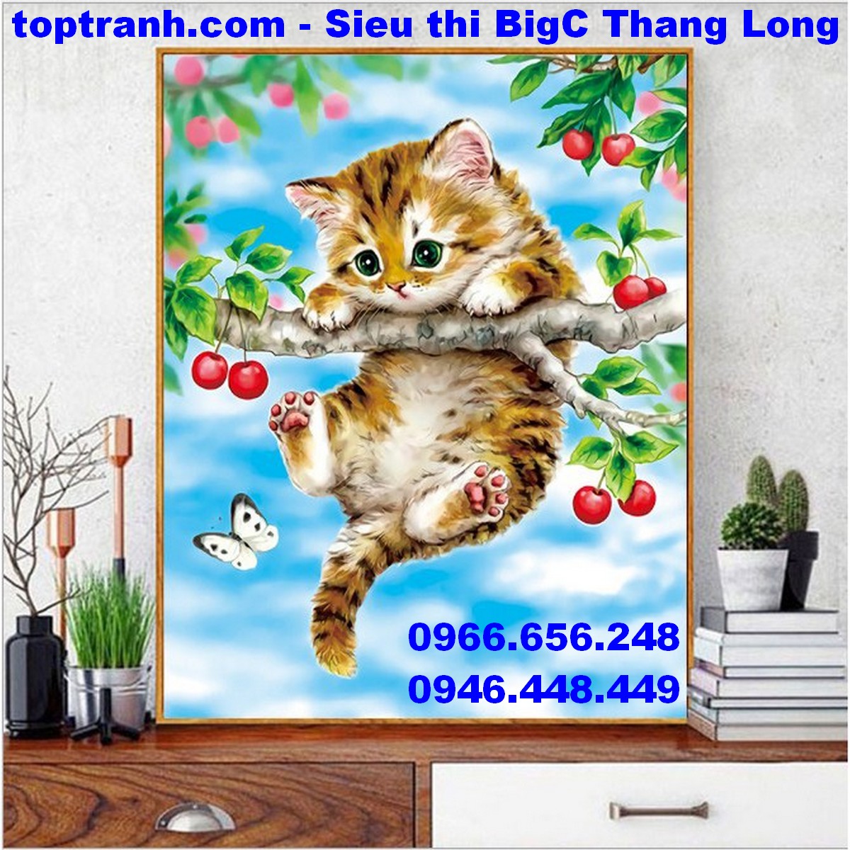 Tranh thêu chữ thập mèo con đáng yêu DX1134 chưa thêu