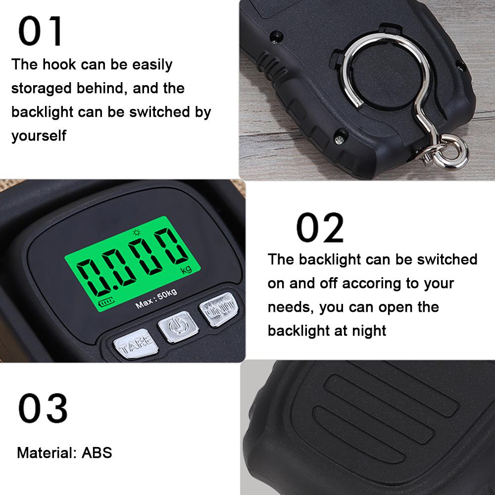 50kg Mini Portable Electronic Scale LED Screen with Backlight 1.5M Tapeline 5 Units Switch Home Daily Outdoor Wide Handle Electronic Scale