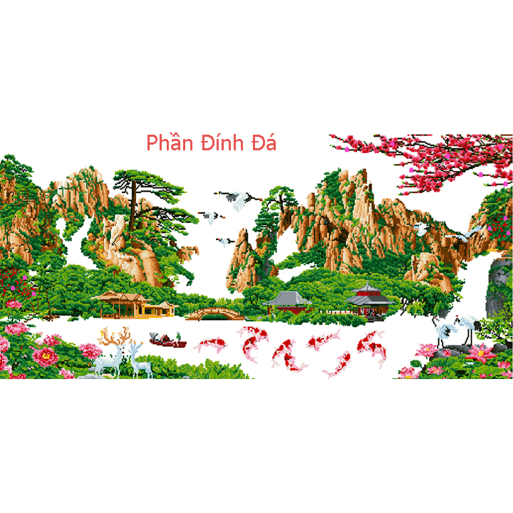 Tranh đính đá Lưu thủy sinh tài - tự đính