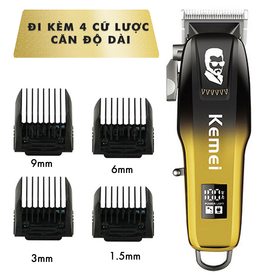 Tông đơ cắt tóc chuyên nghiệp Kemei KM-709A sạc nhanh USB có màn hình LCD hiển thị - Hàng chính hãng