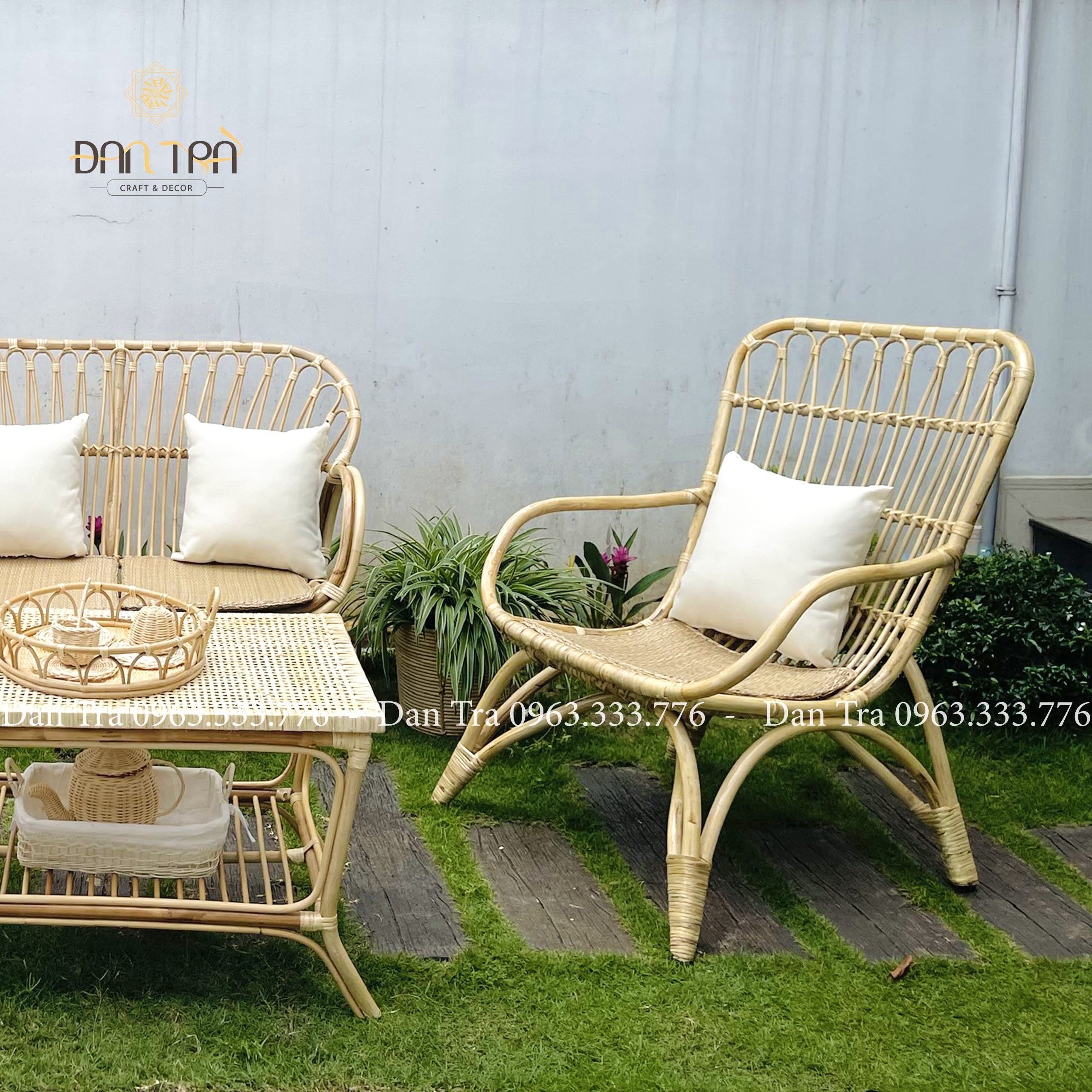 Bộ Sofa Mây Vintage Nhẹ Nhàng, Ghế Băng Mây Vanilla Thư Giãn  -Bộ Bàn Ghế Decor Phòng Khách Nội Thất Mây Tre ĐAN TRÀ