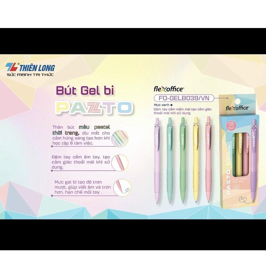 Bút gel B màu Pastel Thiên Long Flexoffice Pazto FO-GELB039/VN - Mực xanh hộp 5 cây