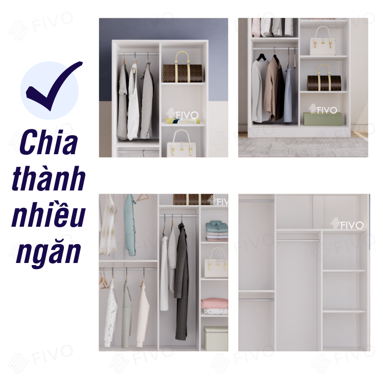 Tủ Treo Quần Áo Cửa Lùa Gỗ MDF Cao Cấp FIVO FC32, Nhiều Ngăn Đựng Đồ, Không Gian Hộc Tủ Trên Rộng Rãi - Màu Trắng