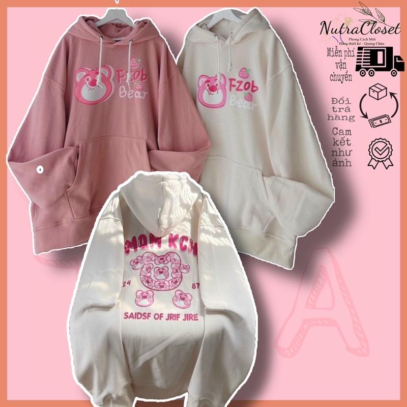 Áo khoác hoodie nữ chui đầu nỉ ngoại in tay phồng gấu dễ thương cutte