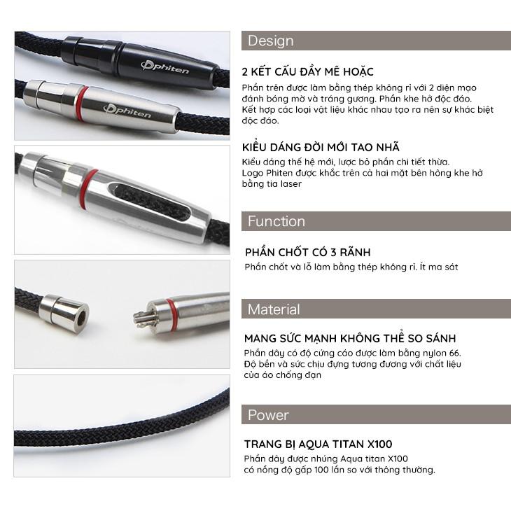 Vòng cổ Phiten Rakuwa x100 leash model TG230053/TG230153 - Đen