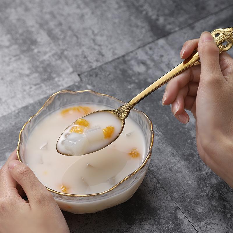 Làm Dày Hơn 304 Giảm Cung Tây Bộ Đồ Ăn Mạ Vàng Bít Tết Dao Muỗng Nĩa Vintage Bộ Đồ Ăn Bộ Quà Tặng Vàng Bộ Đồ Ăn 4Pc