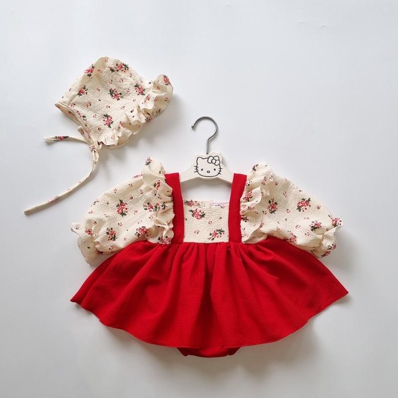 Body váy hoa nhí đỏ cho trẻ sơ sinh-12kg